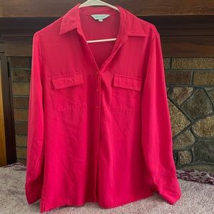 Pink puff sleeve button up blouse